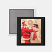 Aimant Santa Claus And Snowman In Snowfall  (Recto/Verso)