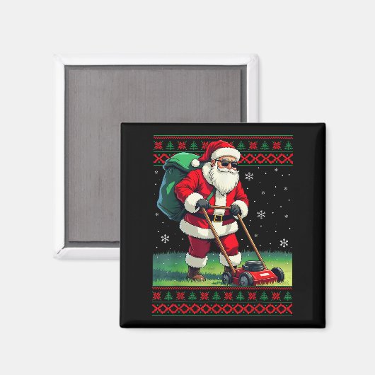 Aimant Santa Claus Mowing Lawn Ugly Christmas Holiday Boy (Recto/Verso)