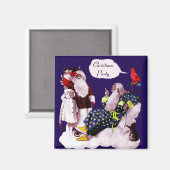 Aimant SANTA CLAUS, PETITE ANGEL & MERLIN Noël Party (Recto/Verso)