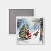 Aimant Santa Claus Snow Reindeer Sleigh Holiday (Recto/Verso)