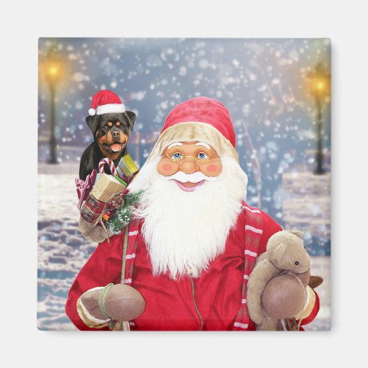 Aimant Santa Claus w Christmas Gifts Rottweiler Chien (Devant)