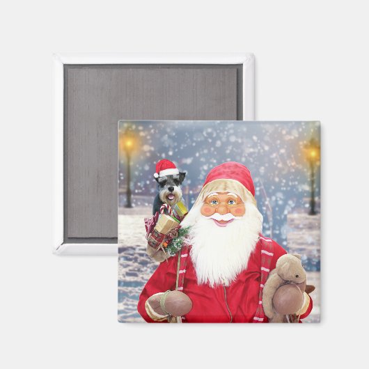 Aimant Santa Claus w Christmas Miniature Schnauzer Chien (Recto/Verso)