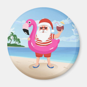 Aimant Santa Claus with flamingo