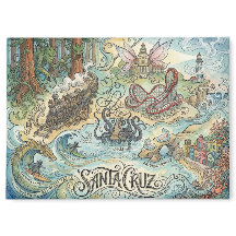 Santa Cruz California Illustrated Map Mythical
