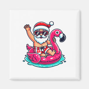 Aimant Santa Flamant Flotteur Plage Noël Drôle En Ju