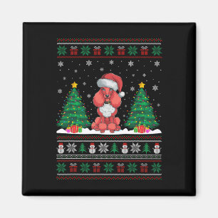 Aimant Santa Hat Chien de caniche de Noël Lumières Arbre 