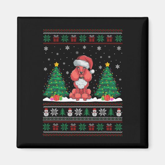 Aimant Santa Hat Chien de caniche de Noël Lumières Arbre  (Devant)