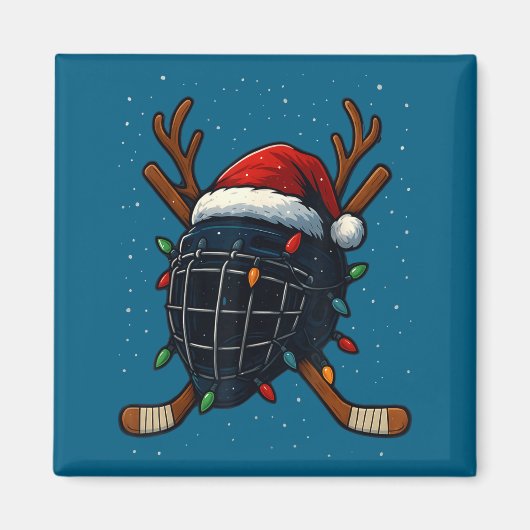 Aimant Santa Hat Christmas Ice Hockey Helmet Player Reind (Devant)