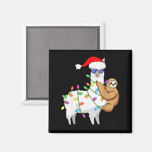 Aimant Santa Llama Xmas Funny Llama Sloth Christmas (Recto/Verso)