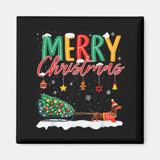 Aimant Santa Merry Christmas Dachshund Sleigh Dog Lover X (Devant)