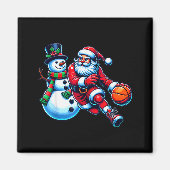 Aimant Santa Playing Basketball With A Snowman Christmas (Devant)