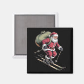 Aimant Santa Skiing Down Snowy Slopes (Recto/Verso)