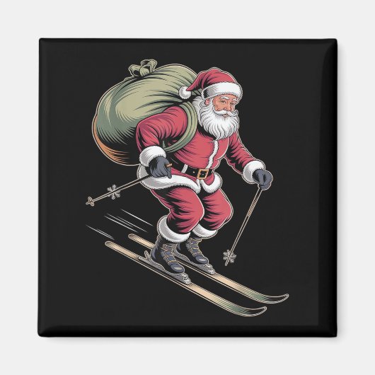 Aimant Santa Skiing Down Snowy Slopes (Devant)