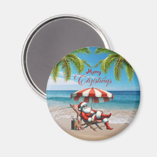 Aimant Santa sous un parasol de plage Noël
