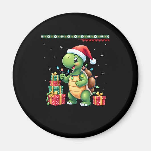 Aimant Santa Turtle Christmas Ugly Sweater Funny Holiday (Devant)