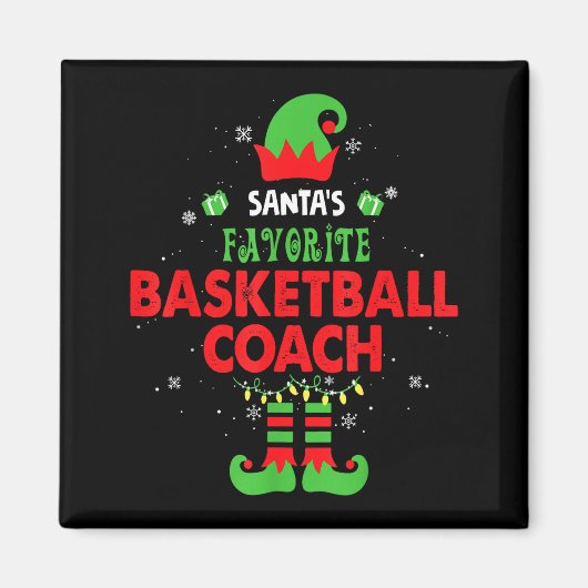 Aimant Santa's Favorite Basketball Coach Funny Elf Family (Devant)