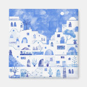 Aimant Santorin Grèce Aquarelle Art bleu et blanc (Devant)