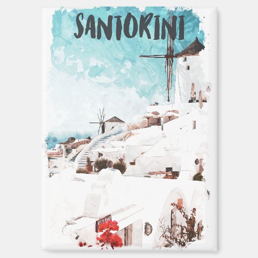 Aimant Santorin Iles Grecques Aquarelle Voyage (Recto)