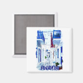 Aimant Santorin Voyage bleu et blanc (Recto/Verso)
