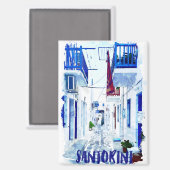 Aimant Santorin Voyage bleu et blanc (Recto/Verso)