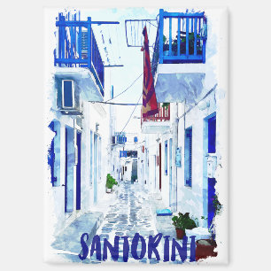 Aimant Santorin Voyage bleu et blanc