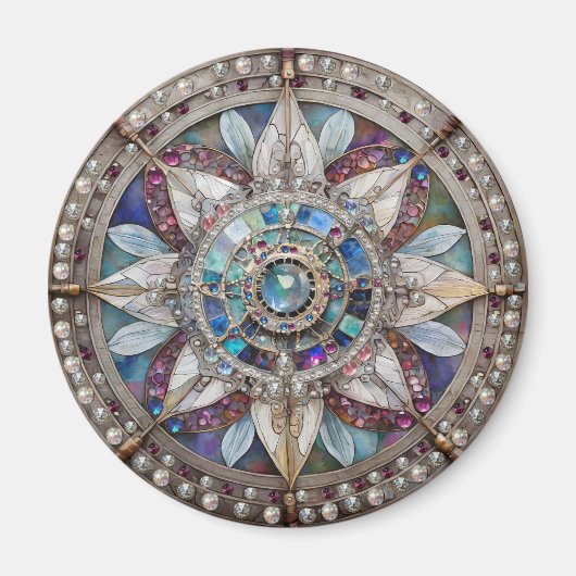 Aimant Saphirs roses et bleus Diamants Perles Mandala (Devant)