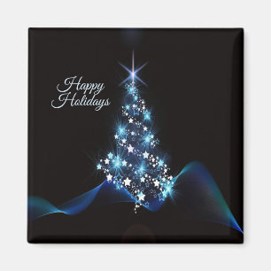 Aimant Sapin de Noël bleu élégant noir brillant pour fête