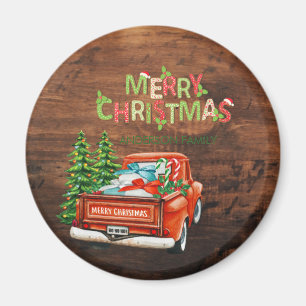 Aimant Sapin de Noël Camion Rouge Bois
