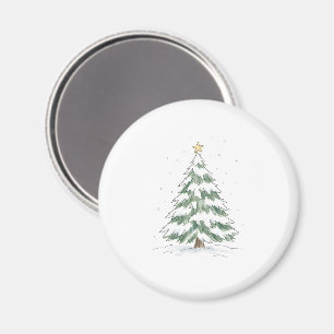 Aimant Sapin de Noël enneigé avec étoile dorée aquarelle