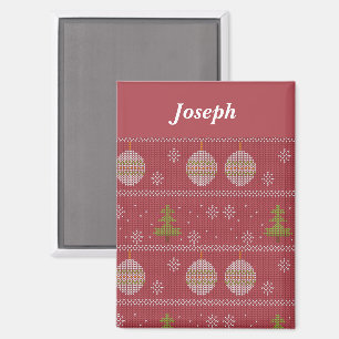 Aimant sapin de Noël et ornement tissé rouge