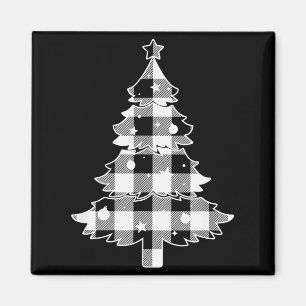 Aimant Sapin de Noël noir et blanc à carreaux de buffle M