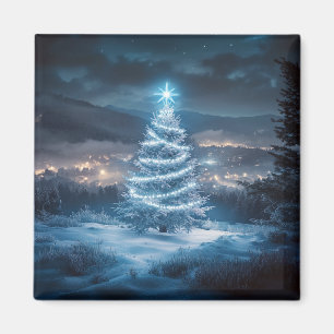 Aimant Sapin de Noël Nuit Hivernale Lumineuse Bleue