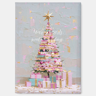 Aimant Sapin de Noël rose et or Impasto