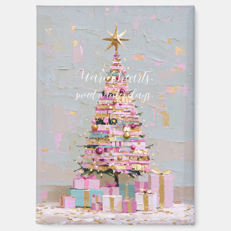 Aimant Sapin de Noël rose et or Impasto