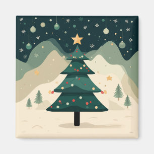 Aimant Sapin de Noël simple dans un paysage de montagne e