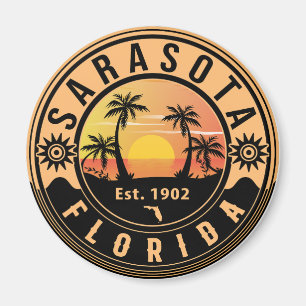 Aimant Sarasota Floride Tropical Retro Sunset Souvenirs