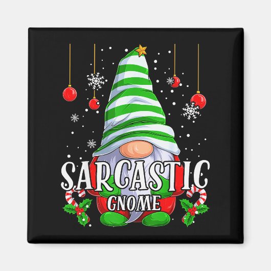 Aimant Sarcastic Gnome Christmas Pajamas Matching Family (Devant)