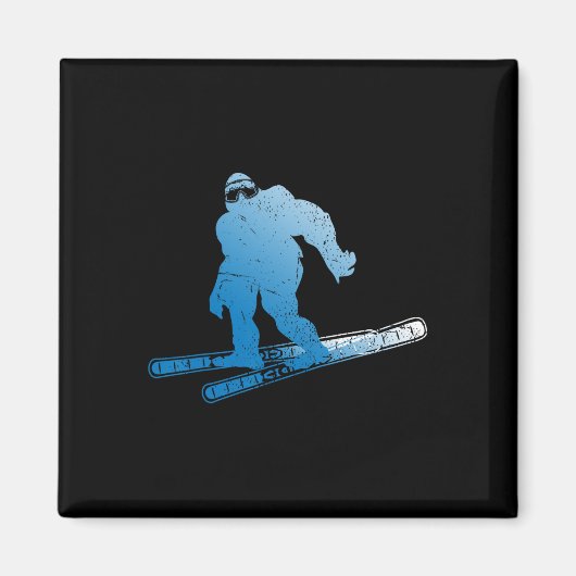 Aimant Sasquatch Ski Cryptide Cryptozoologie Ski de Fond (Devant)