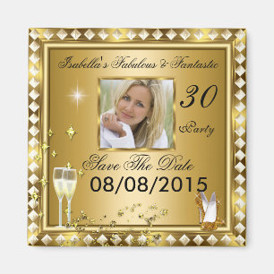 Aimant Sauvegarder la date Fabulous 30 Photo Gold Glam An