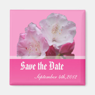 Aimant Sauvegarder la date, fleurs de rhododendron roses.