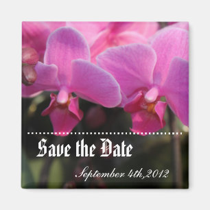 Aimant Sauvegarder la date, fleurs d'orchidée rose.