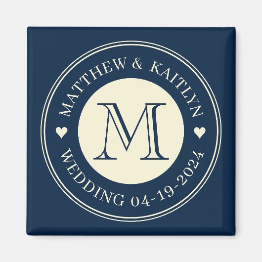 Aimant Sauvegarder la date monogramme cœur bleu mer profo (Devant)