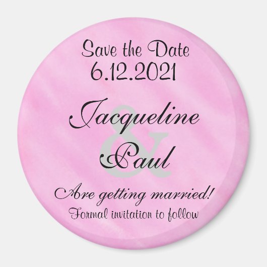 Aimant Sauvegarder la Date Rose Pâle Blanc Aquarelle (Devant)