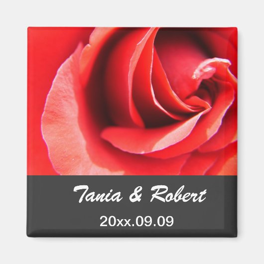 Aimant sauver la date, fleur de rose rouge (Devant)