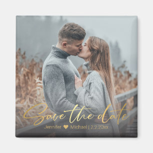 Aimant sauver la date, photo de mariage à l'écriture doré