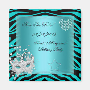 Aimant Sauver La Date Sweet 16 Mascarade Turquoise Zèbre