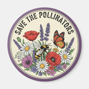Aimant Sauver le pollinisateur avec abeille, papillon et