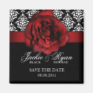 Aimant Sauvez la damassé de rose rouge d'aimant de date