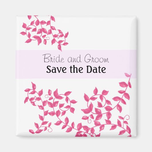 Aimant Sauvez la date avec des vignes rose chaud (Devant)
