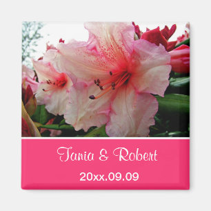 Aimant Sauvez la date, fleurs roses de rhododendron.